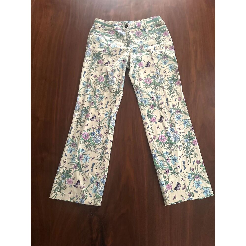Vintage Petite Pants Bootcut Floral Butterfly Multicolor Womens 6P Boho Hippie
